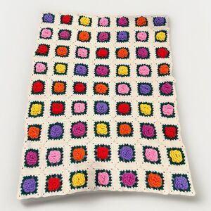 Vintage Multi-Colored Handmade 3D Rose Pattern Crocheted Blanket 55”X42” CLEAN!!